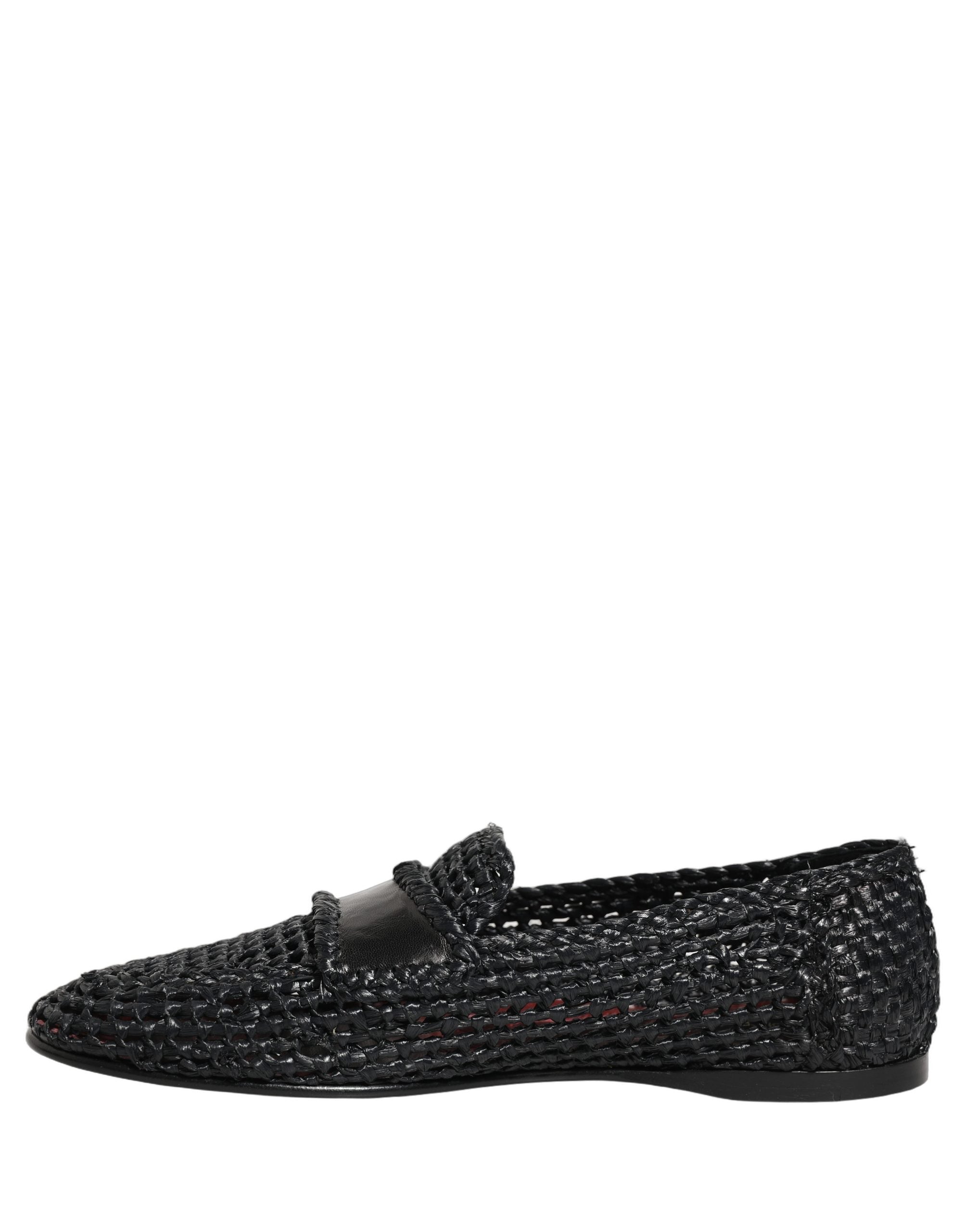Dolce & Gabbana Black Woven Raffia Slip On Loafers Shoes Dolce & Gabbana