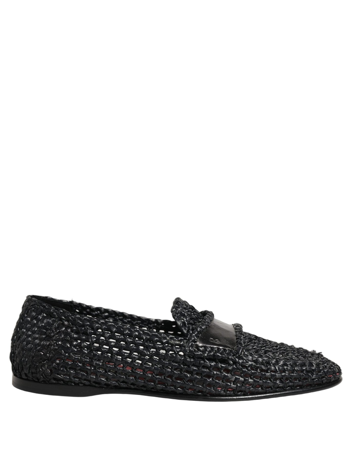 Dolce & Gabbana Black Woven Raffia Slip On Loafers Shoes Dolce & Gabbana