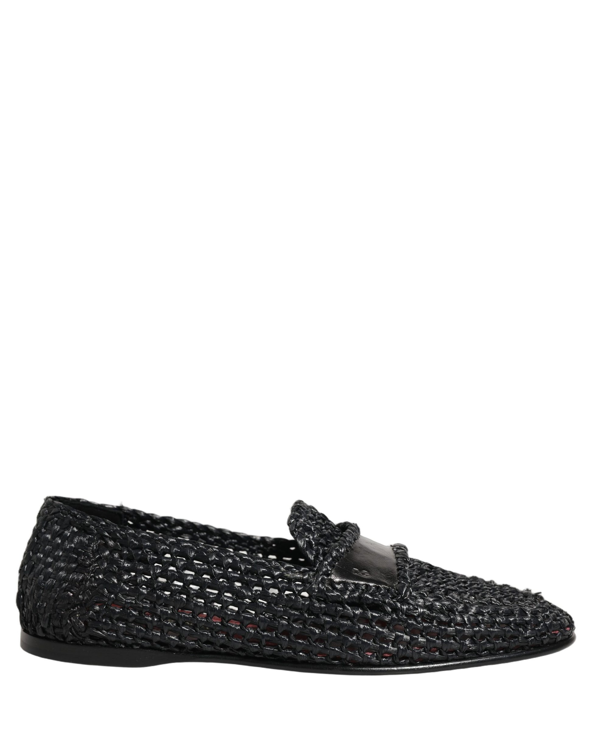 Dolce & Gabbana Black Woven Raffia Slip On Loafers Shoes Dolce & Gabbana