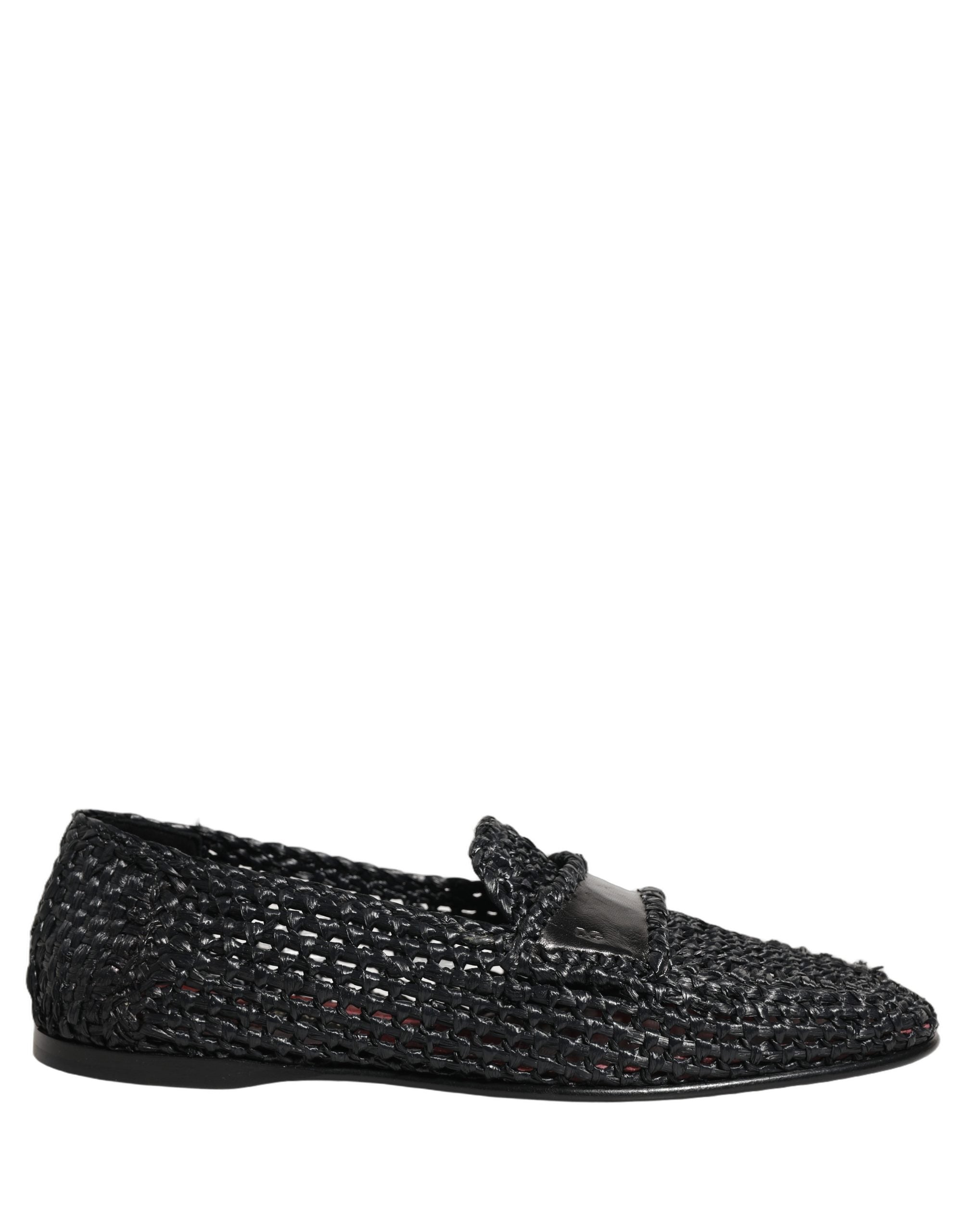 Dolce & Gabbana Black Woven Raffia Slip On Loafers Shoes Dolce & Gabbana