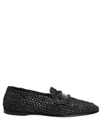 Dolce & Gabbana Black Woven Raffia Slip On Loafers Shoes Dolce & Gabbana