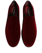 Dolce & Gabbana Maroon Velvet Slip On Men Dress Loafers Shoes