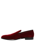Dolce & Gabbana Maroon Velvet Slip On Men Dress Loafers Shoes