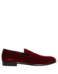 Dolce & Gabbana maroon velvet slip-on men's dress loafers shoes with sleek design and smooth finish.