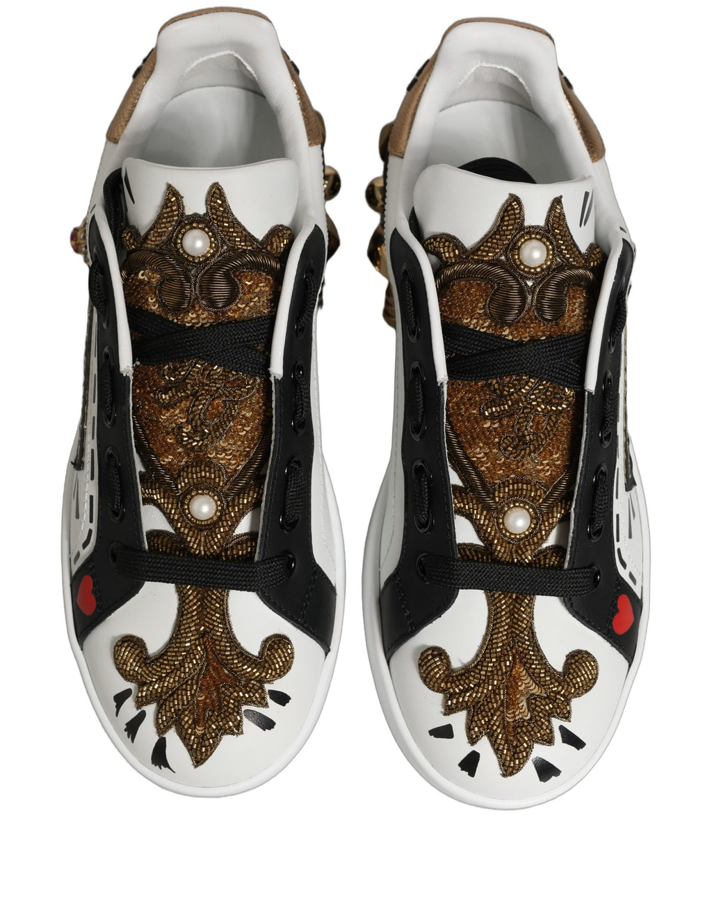 Dolce & Gabbana White Gold Studded Portofino Sneakers Shoes