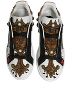 Dolce & Gabbana White Gold Studded Portofino Sneakers Shoes