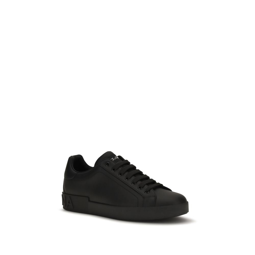 Dolce & Gabbana Black Calf Leather Bos Taurus Low Top Sneakers Dolce & Gabbana