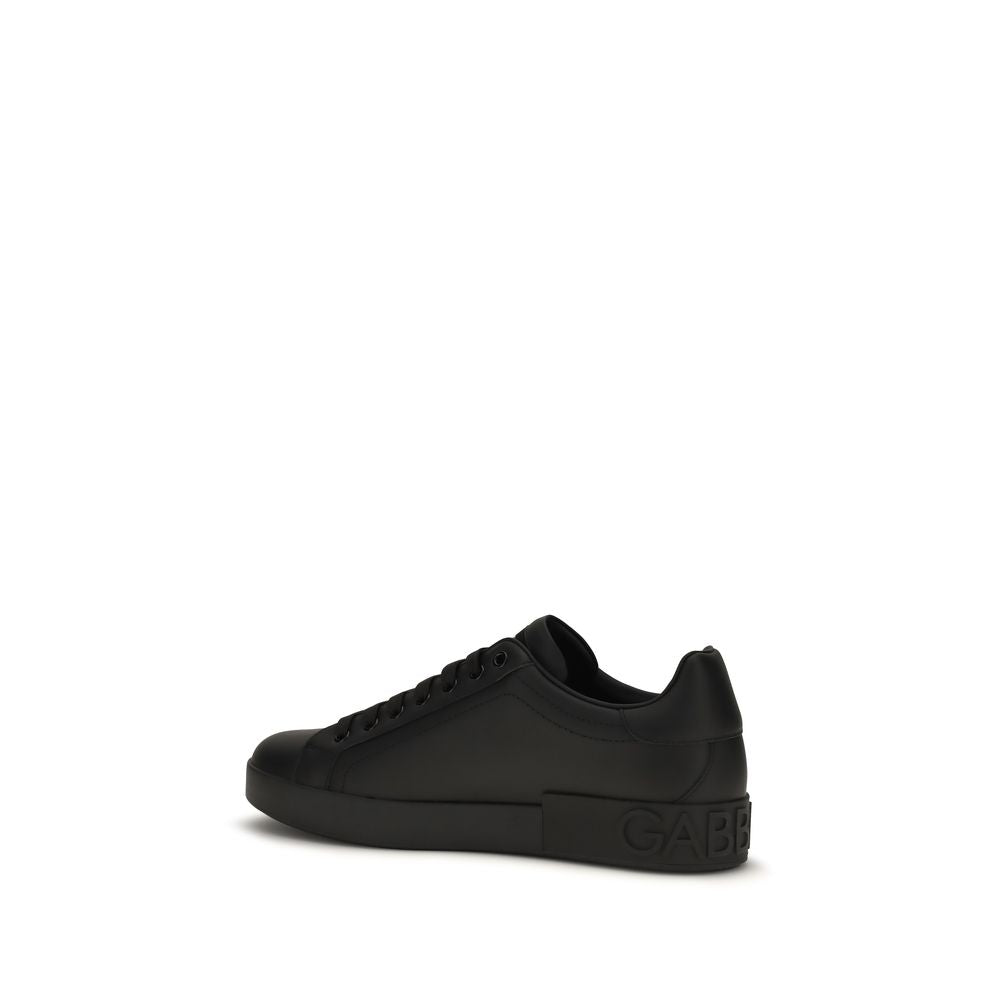 Dolce & Gabbana Black Calf Leather Bos Taurus Low Top Sneakers Dolce & Gabbana