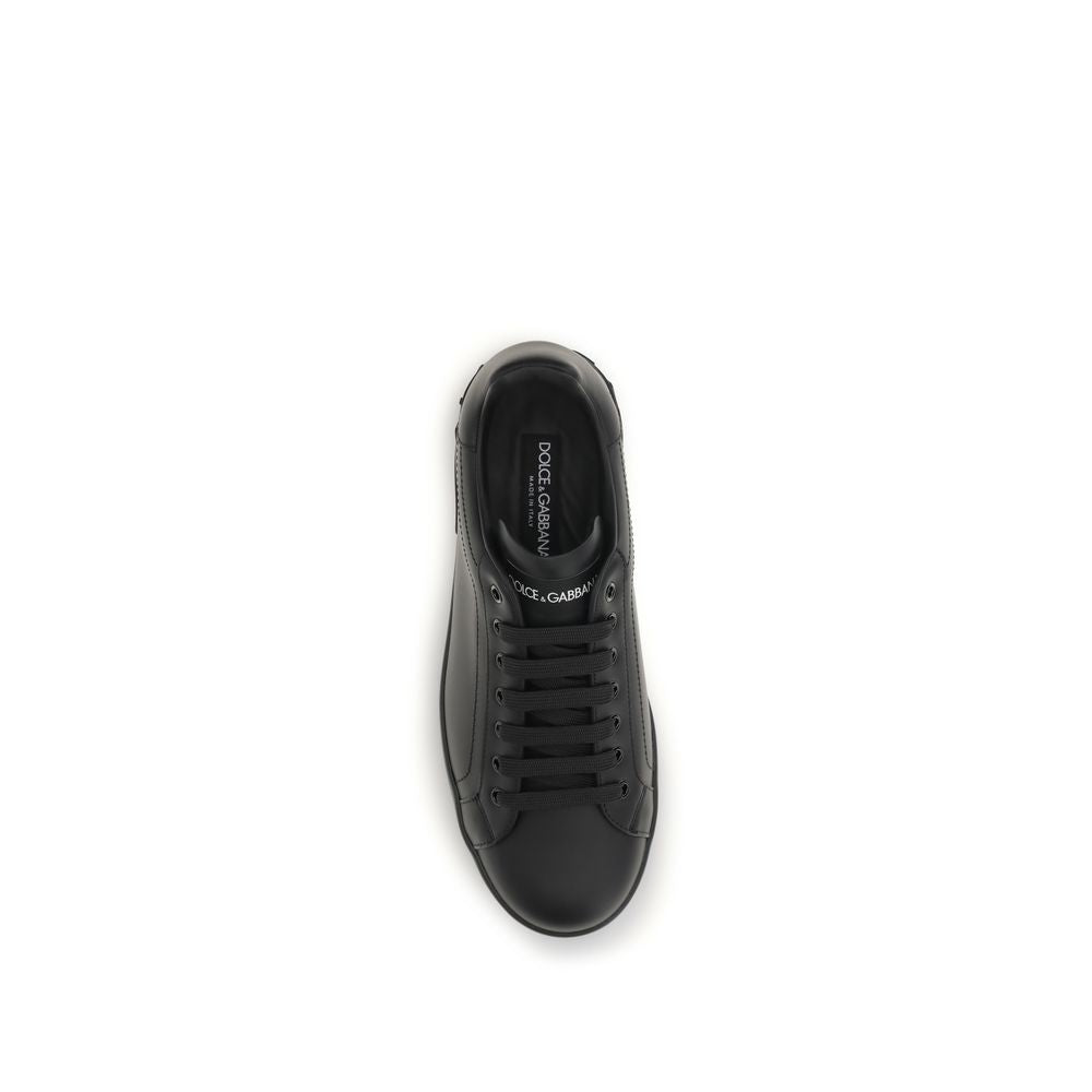 Dolce & Gabbana Black Calf Leather Bos Taurus Low Top Sneakers Dolce & Gabbana