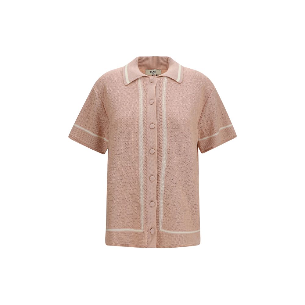 Fendi multicolor cotton shortsleeve shirt with vibrant pattern and classic collar, displayed on a plain background.