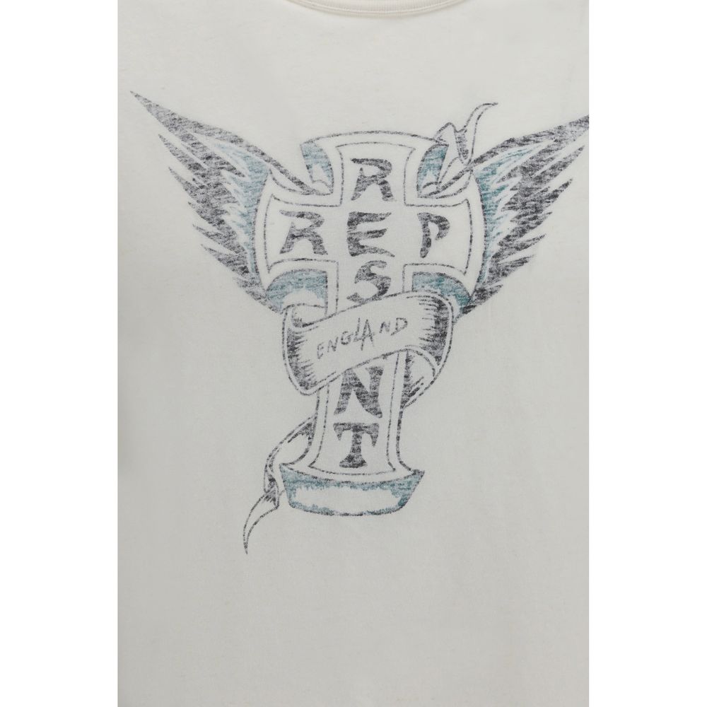 Represent white cotton T-shirt with crew neckline and short sleeves, displayed flat on a plain background.