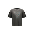 Represent gray cotton T-shirt with round neckline, soft fabric, and minimal branding, displayed flat on a white background.