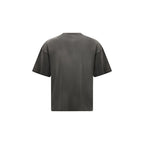 Represent gray cotton T-shirt with crew neck and minimal branding, casual fit, displayed flat on a white background.
