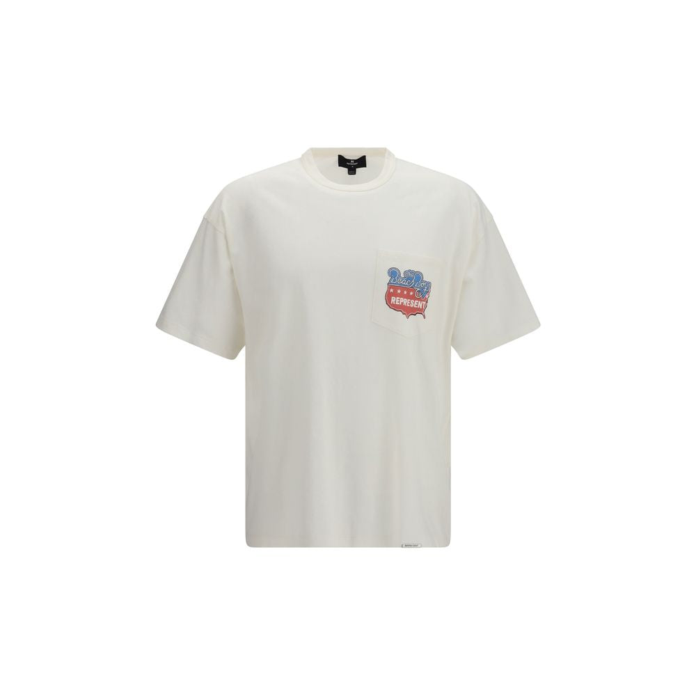 White cotton T-shirt by Represent, featuring a classic fit and minimal design, perfect for casual wear.