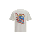 Represent white cotton T-shirt with crew neck and short sleeves, displayed flat on a white background.