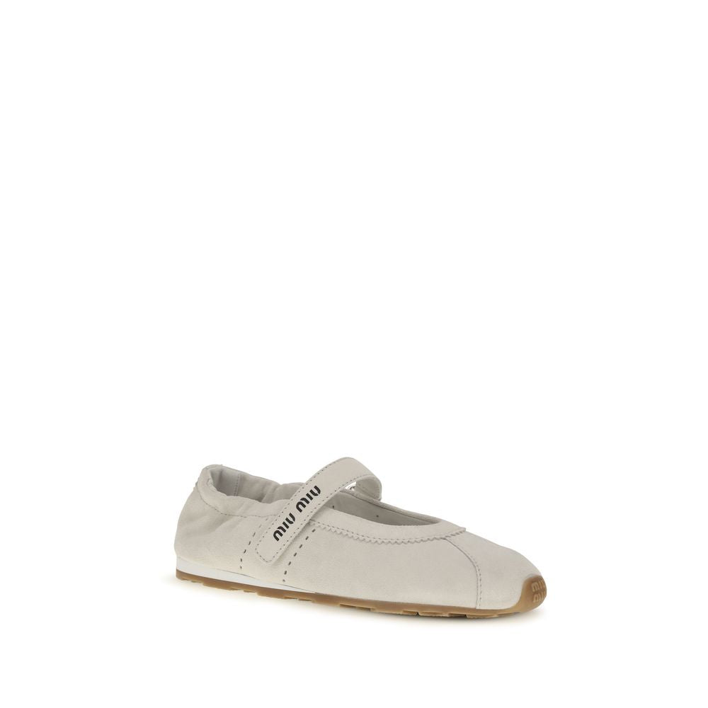 Miu Miu White Calf Leather Bos Taurus Ballet Flats Miu Miu