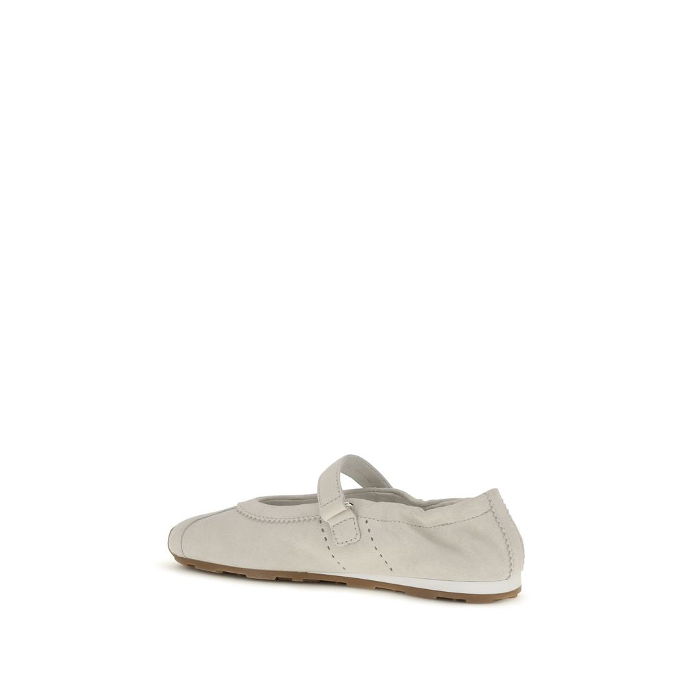Miu Miu White Calf Leather Bos Taurus Ballet Flats Miu Miu