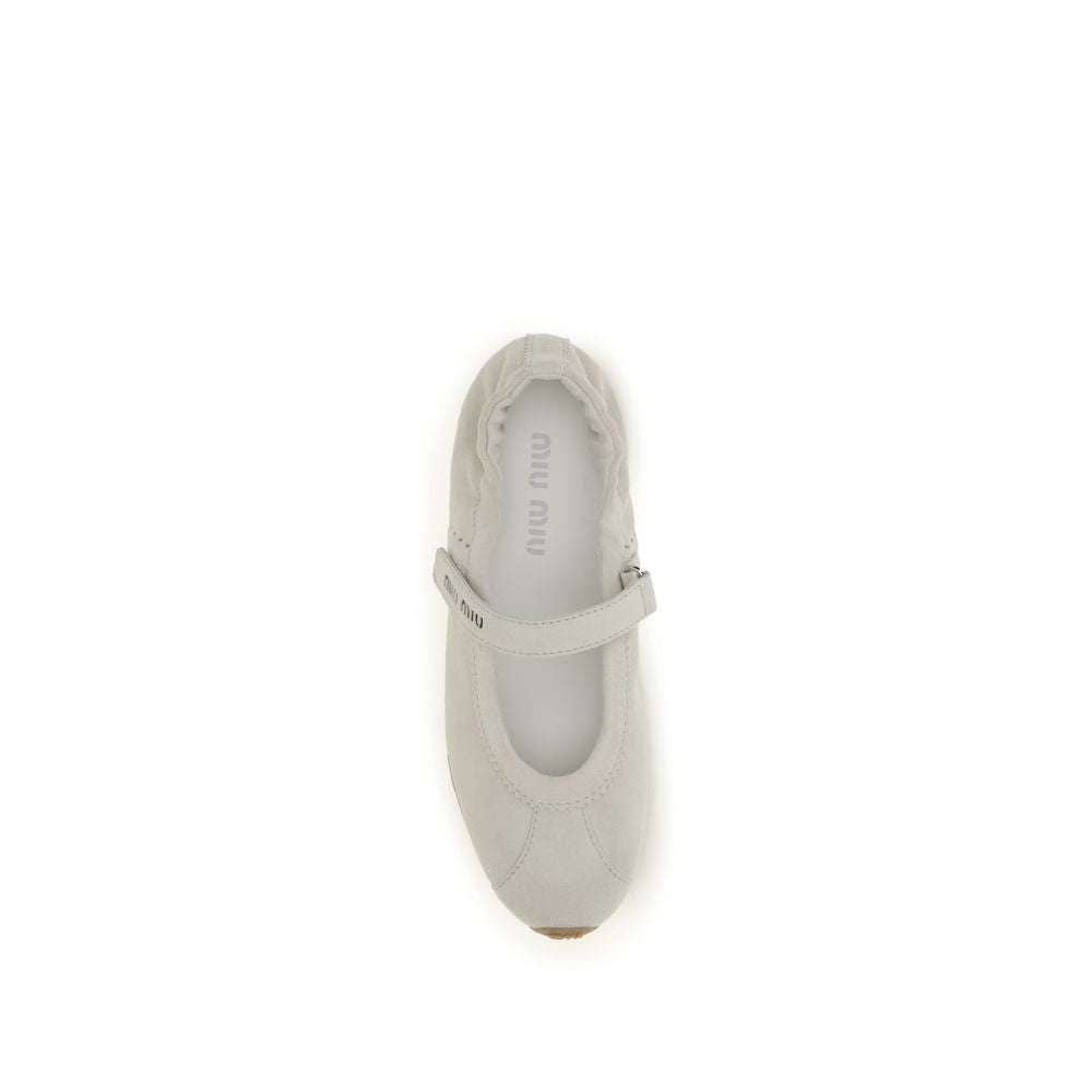 Miu Miu White Calf Leather Bos Taurus Ballet Flats Miu Miu