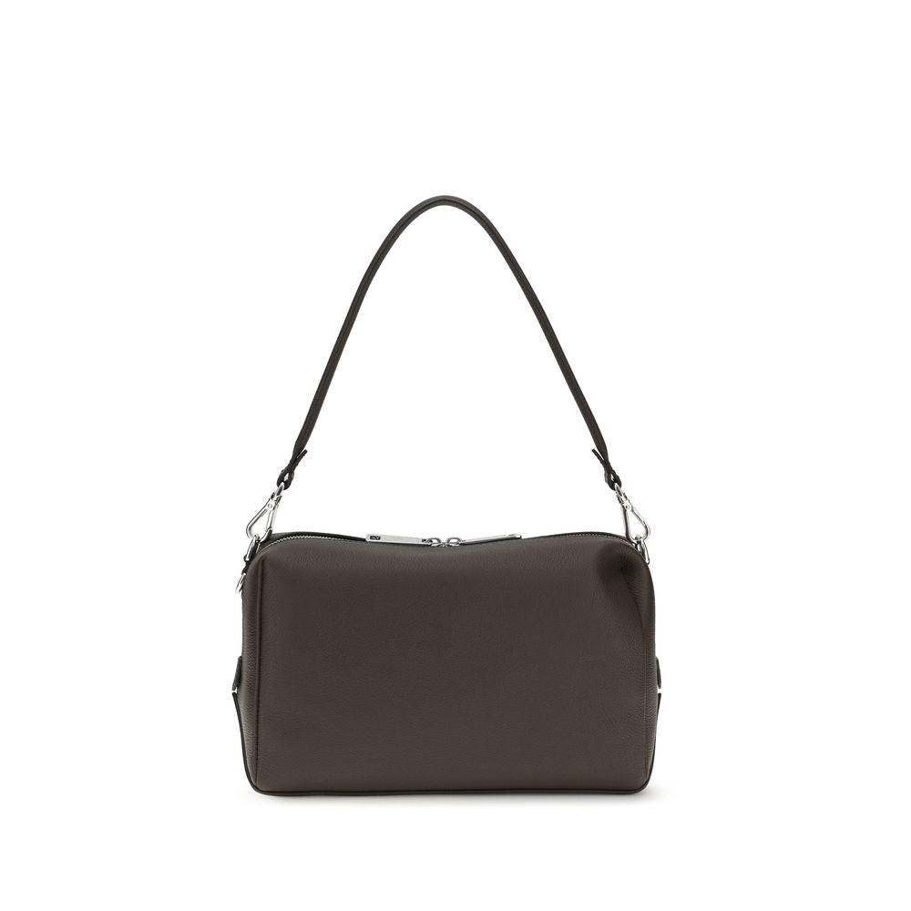 Fendi brown calf leather Bos Taurus shoulder bag with gold-tone hardware and structured design.