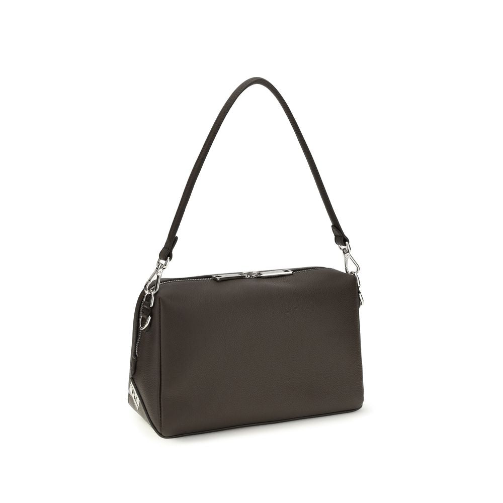 Fendi Brown Calf Leather Bos Taurus Shoulder Bag with gold-tone hardware and signature logo accents.