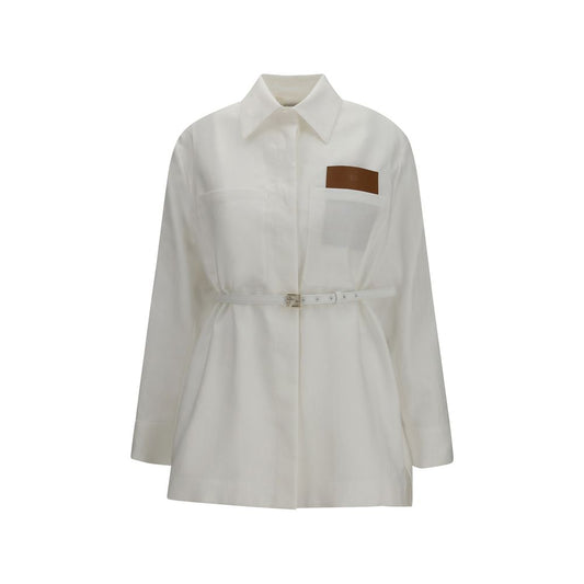 Fendi White Linen Full-Length Jacket Fendi