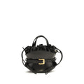 Balmain black calf leather Bos Taurus shoulder bag with gold hardware and structured design, featuring top handle and adjustable strap.