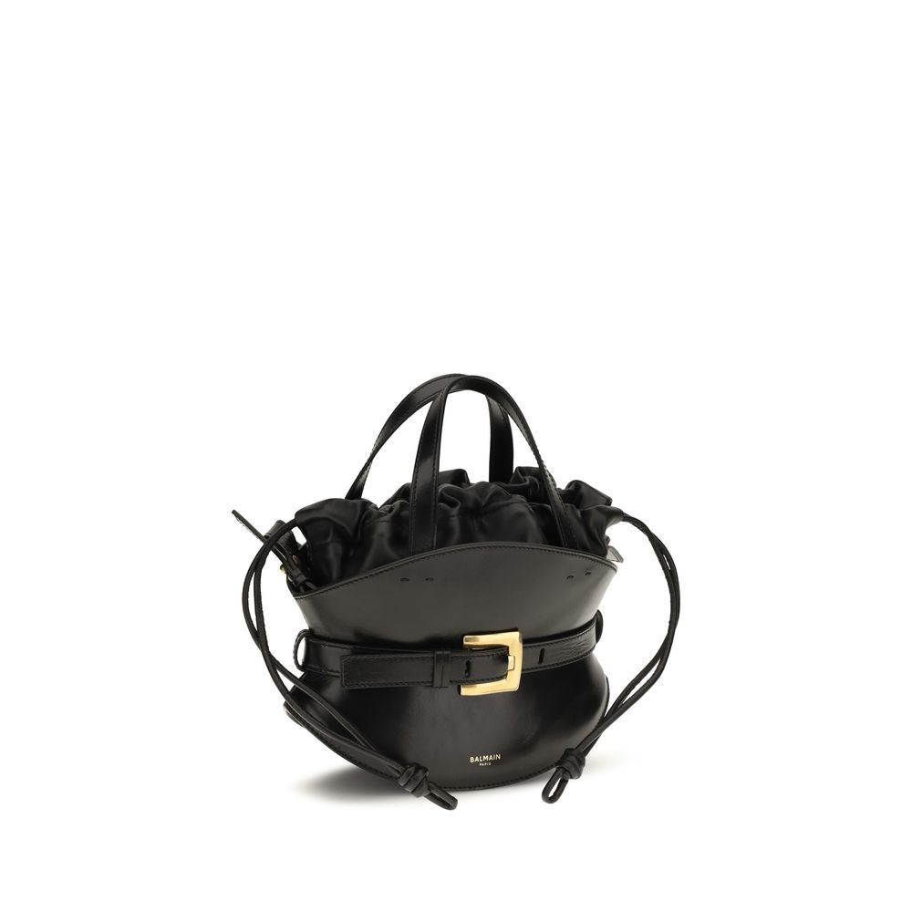 Balmain black calf leather Bos Taurus shoulder bag with gold-tone hardware and structured design.