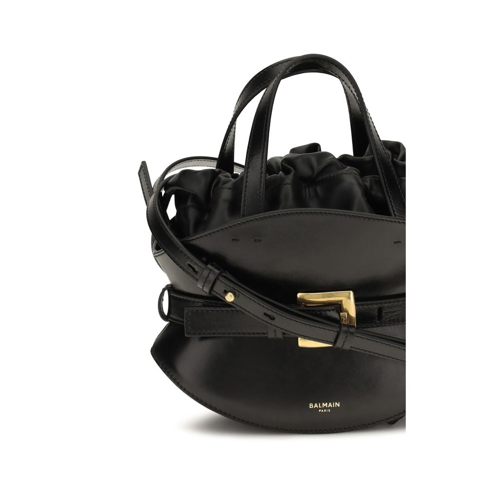 Balmain black calf leather Bos Taurus shoulder bag with gold-tone hardware and structured design.