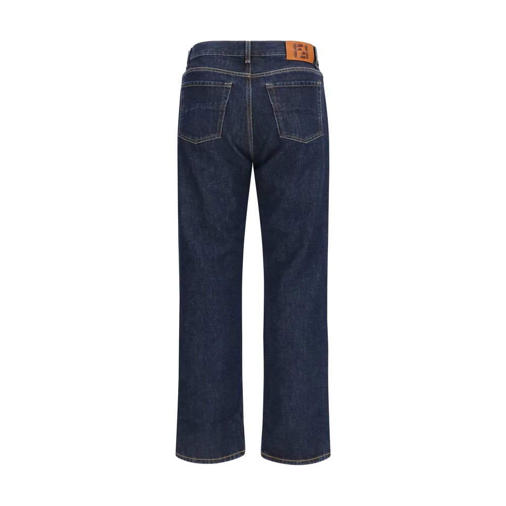 Fendi Blue Cotton Straight-Leg Jeans Fendi