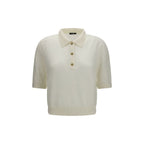 White wool Balmain Aries Polo Shirt with ribbed collar and cuffs, featuring a classic fit and subtle branding details.