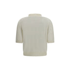Balmain white wool Oves Aries polo shirt featuring a classic collar and textured knit fabric on a plain background.