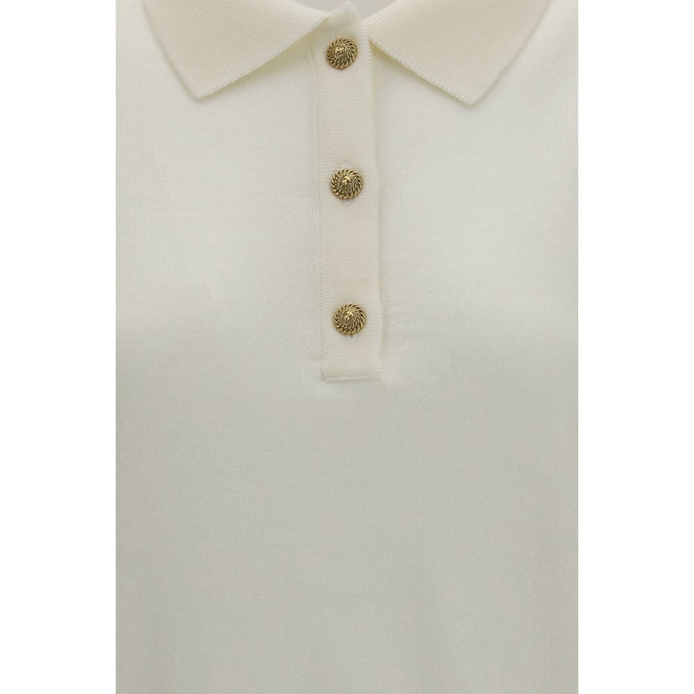 White Wool Oves Aries Polo Shirt by Balmain, featuring a classic fit, ribbed collar, and embroidered Aries logo on the chest.