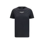 Balmain black cotton T-shirt with classic crew neck and minimalist design, displayed on a plain background.