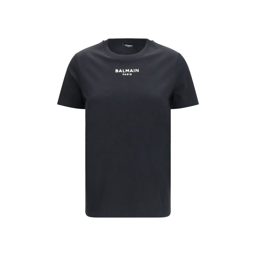 Balmain black cotton T-shirt with classic crew neck and minimalist design, displayed on a plain background.