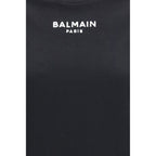 Black cotton Balmain T-shirt with subtle logo details, casual fit, and classic crew neckline.