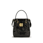 Balmain black calf leather Bos Taurus basket bag with structured design and top handles, showcasing luxury craftsmanship.