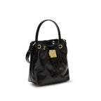 Balmain black calf leather Bos Taurus bucket bag with gold-tone hardware and structured design.