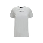 White cotton T-shirt by Balmain featuring a classic fit and subtle branding, displayed on a plain background.