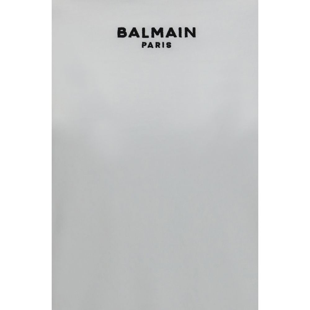 Balmain white cotton T-shirt with classic crew neck and short sleeves, crafted from soft, breathable fabric for everyday wear.