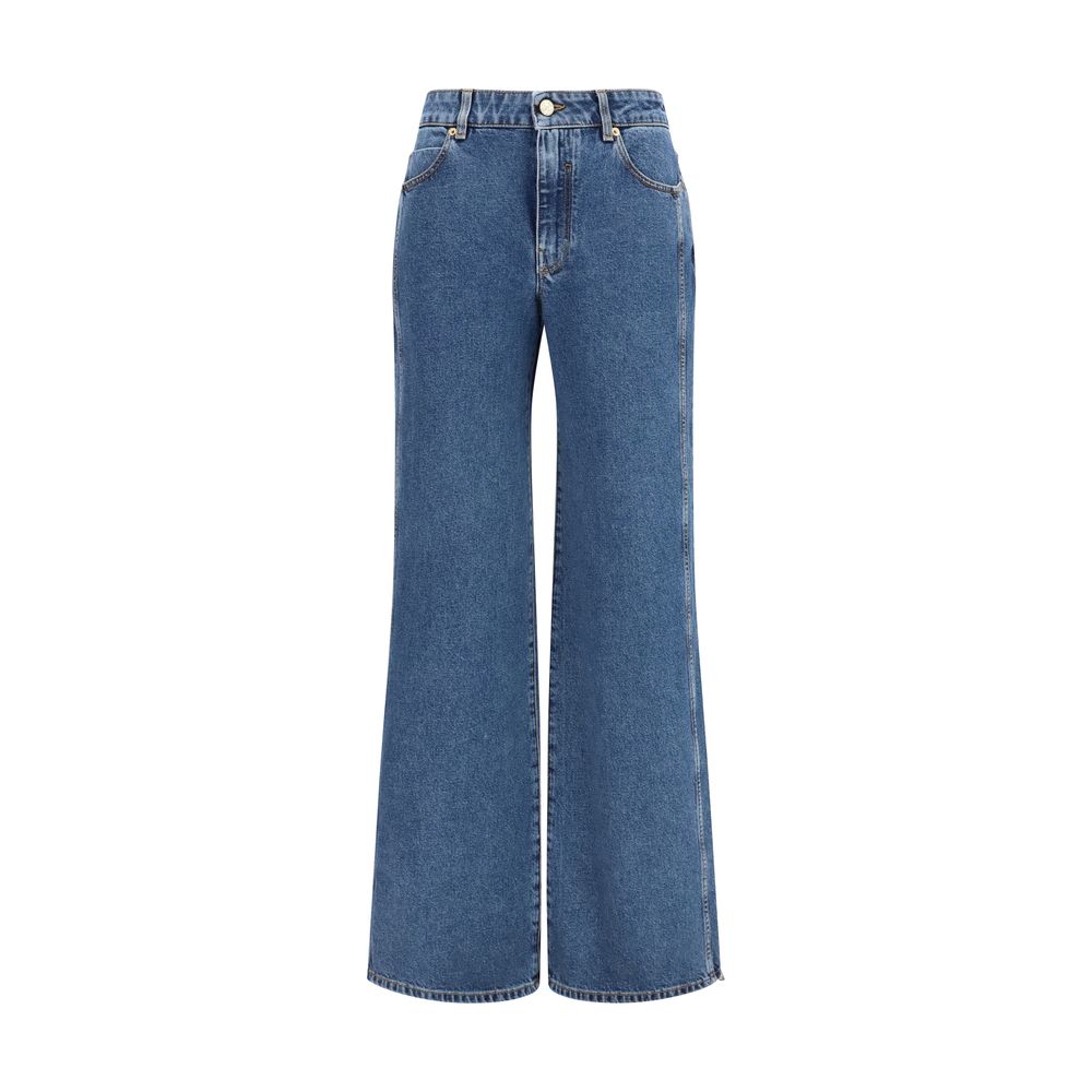 Balmain blue cotton denim jeans with classic five-pocket design and straight-leg fit.