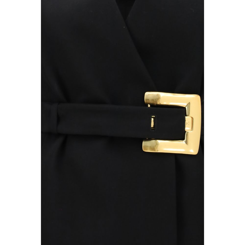 Balmain black wool blazer with structured shoulders and front button closure, stylish blazer for men or women.