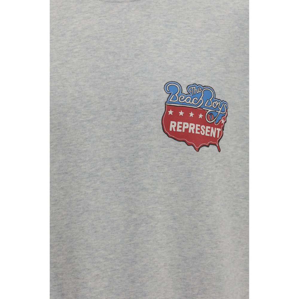 Represent gray cotton sweatshirt with a relaxed fit, featuring a crew neckline and minimal branding, displayed on a flat surface.