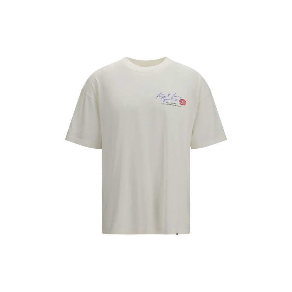 White cotton T-shirt by Represent, featuring a classic fit with minimal branding, displayed flat on a white background.