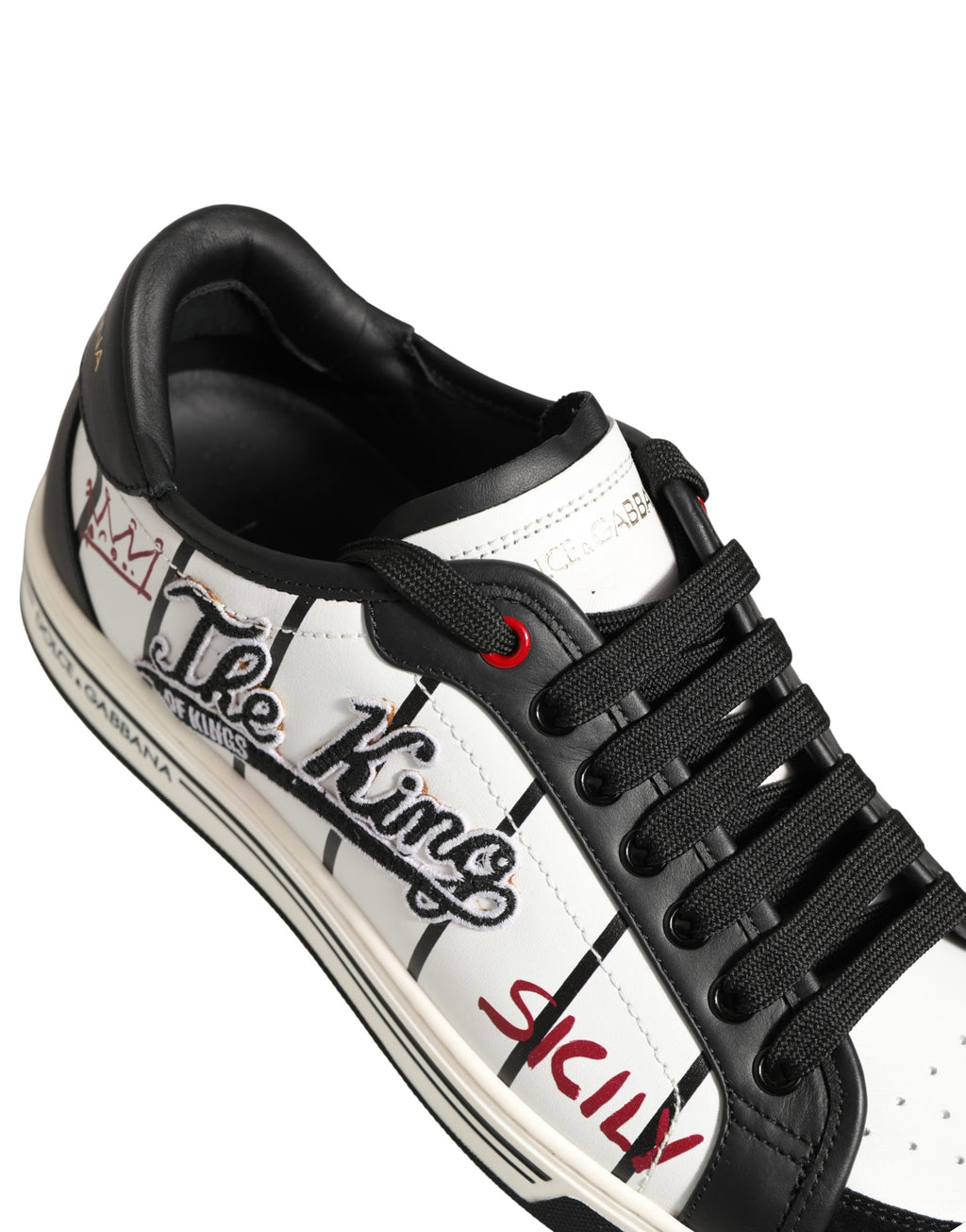 Dolce & Gabbana White Black DG Logo King Patch Low-Top Sneaker Shoes Dolce & Gabbana