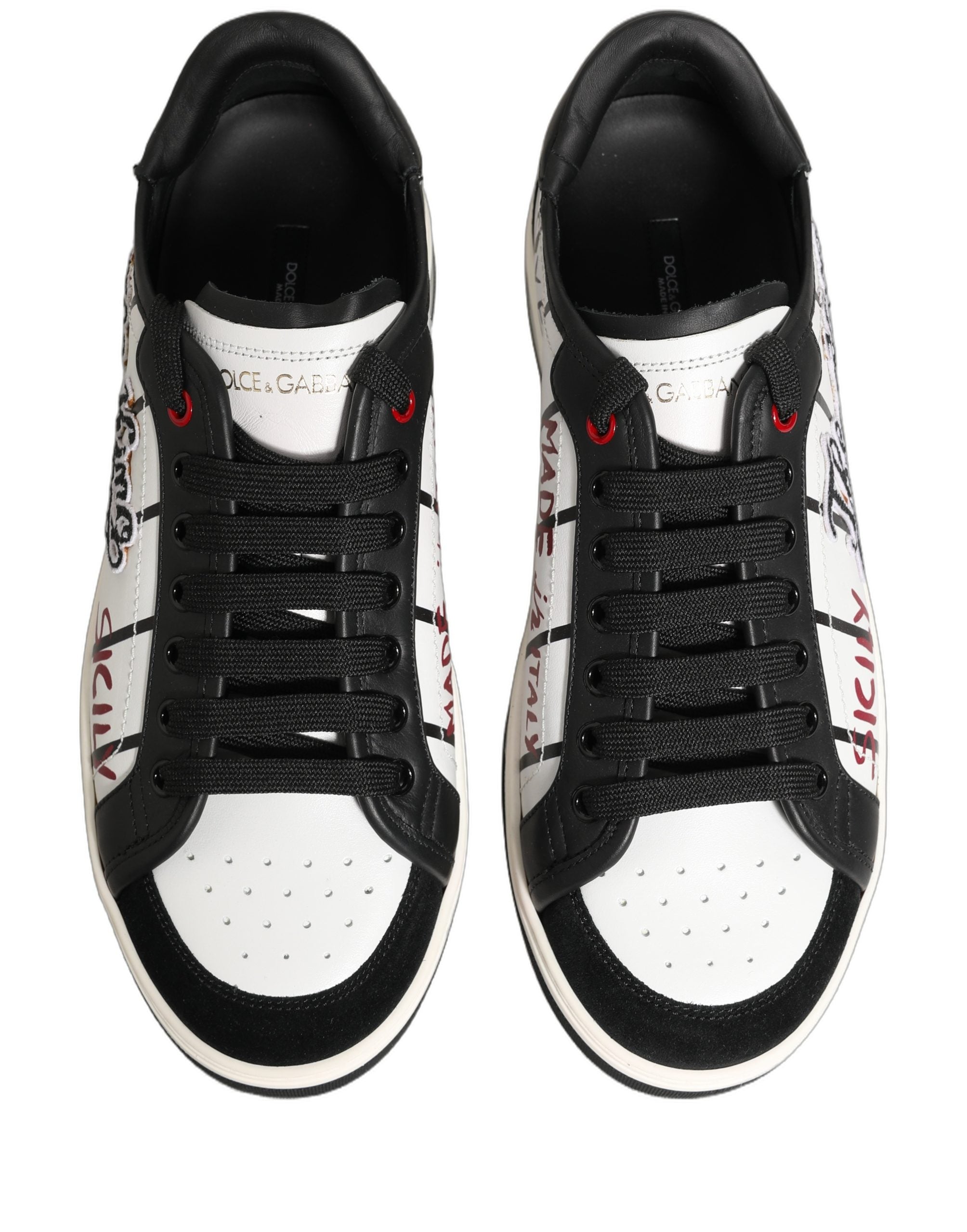 Dolce & Gabbana White Black DG Logo King Patch Low-Top Sneaker Shoes Dolce & Gabbana