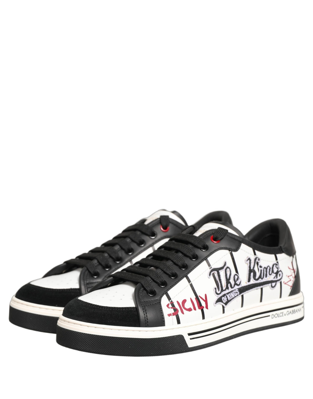Dolce & Gabbana White Black DG Logo King Patch Low-Top Sneaker Shoes Dolce & Gabbana