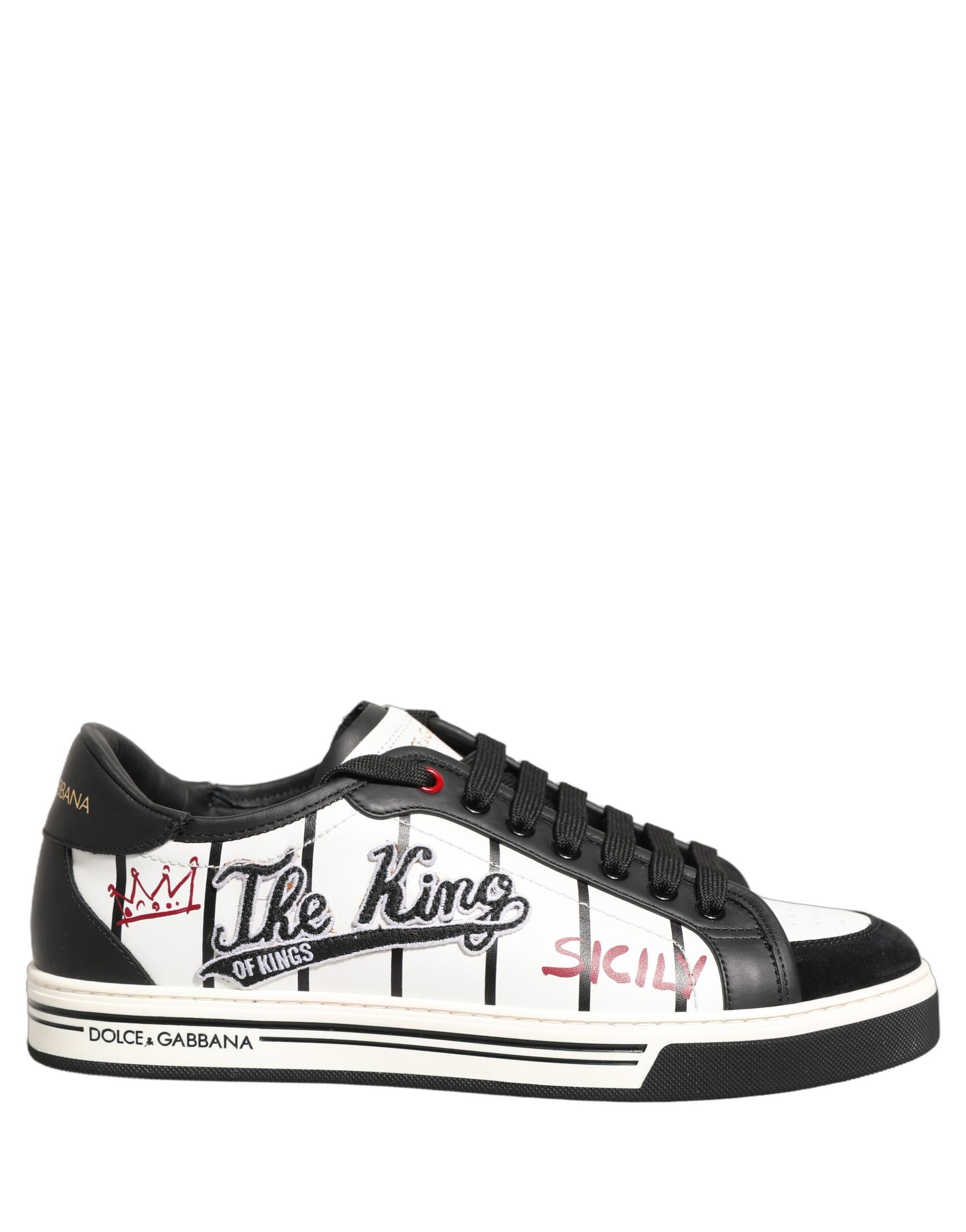 Dolce & Gabbana White Black DG Logo King Patch Low-Top Sneaker Shoes Dolce & Gabbana