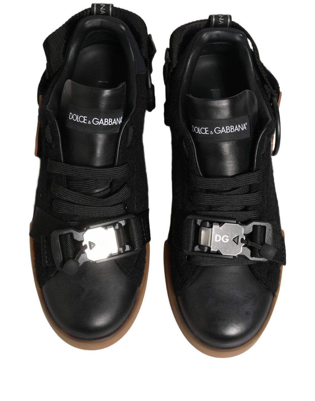 Dolce & Gabbana Black Leather Low Trainers Men Sneakers Shoes Dolce & Gabbana