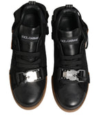 Dolce & Gabbana Black Leather Low Trainers Men Sneakers Shoes Dolce & Gabbana