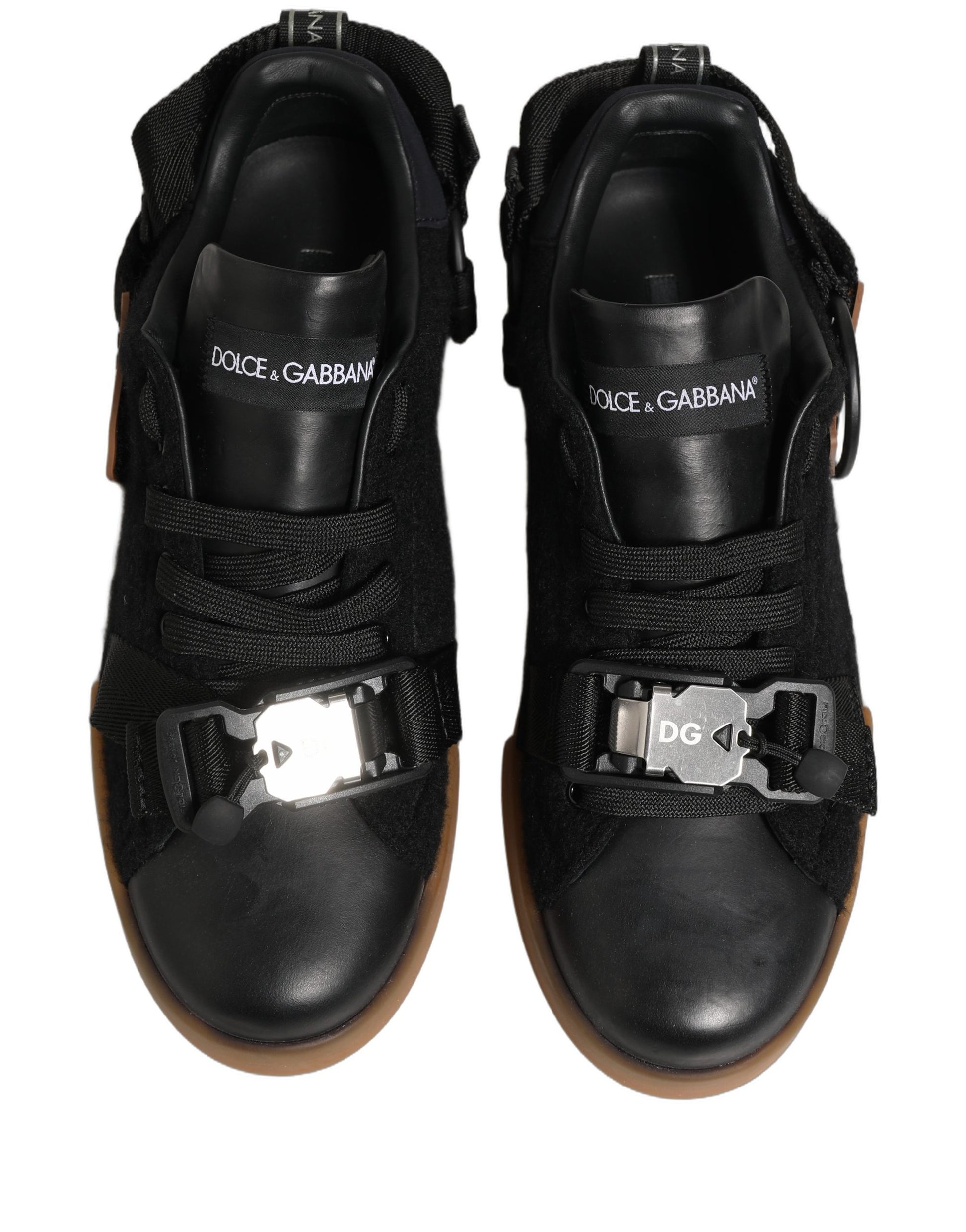 Dolce & Gabbana Black Leather Low Trainers Men Sneakers Shoes Dolce & Gabbana